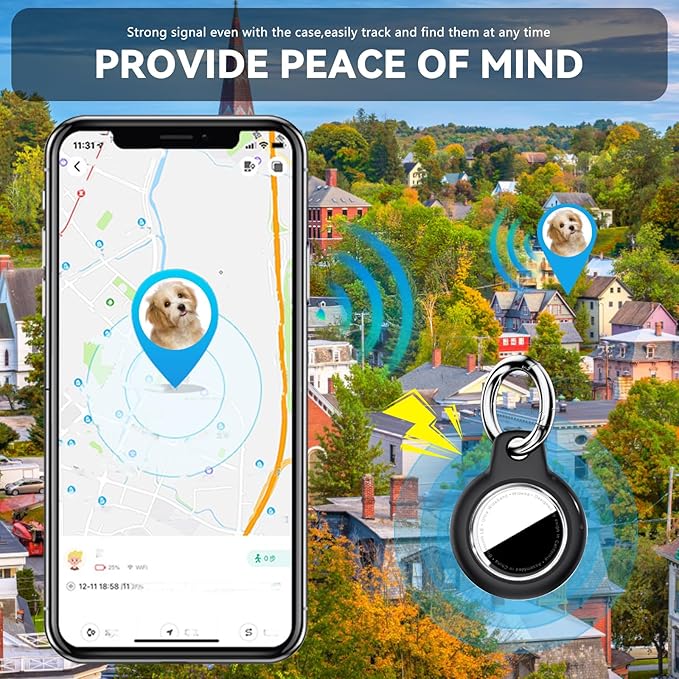 Upgrade Waterproof 4 Pack Airtags Holder with Apple Airtags Keychain, Hard PC Air Tag Case, Anti-Scratch & Shock Air tag Holder, Men's Women's Keyrings & Keychains -Black+White+Brown+Army Green