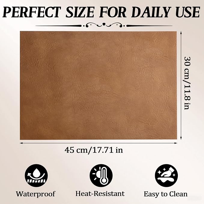 Faux Leather Placemats for Dining Table Set of 4, Edge-Sealed PU Leather Table - Image 2
