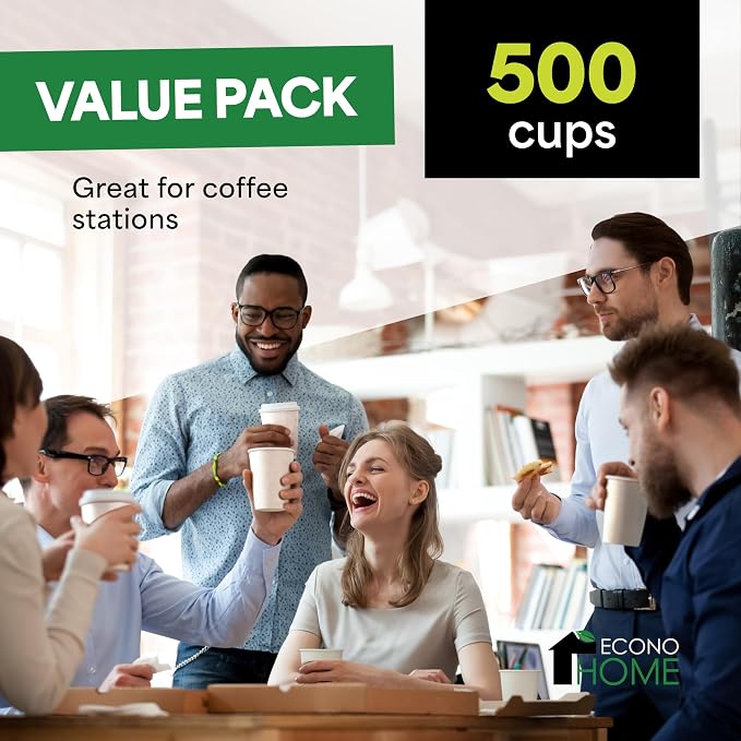 EconoHome 12 oz 500 Pack Disposable Coffee Paper Cups - Image 2