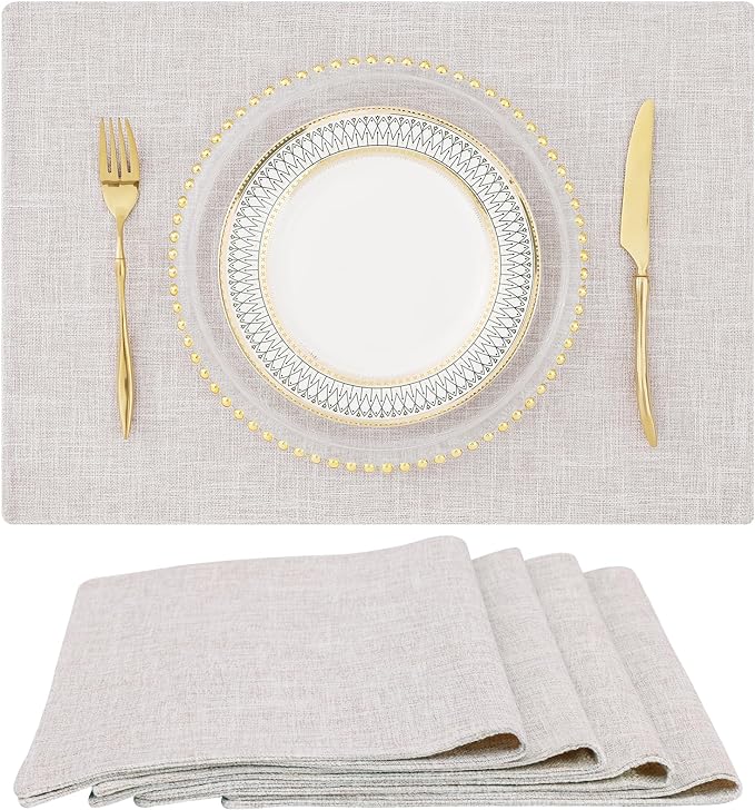 Faux Cotton Linen Placemats Set of 4, Cloth Washable Farmhouse Dining Table Mats by homing
