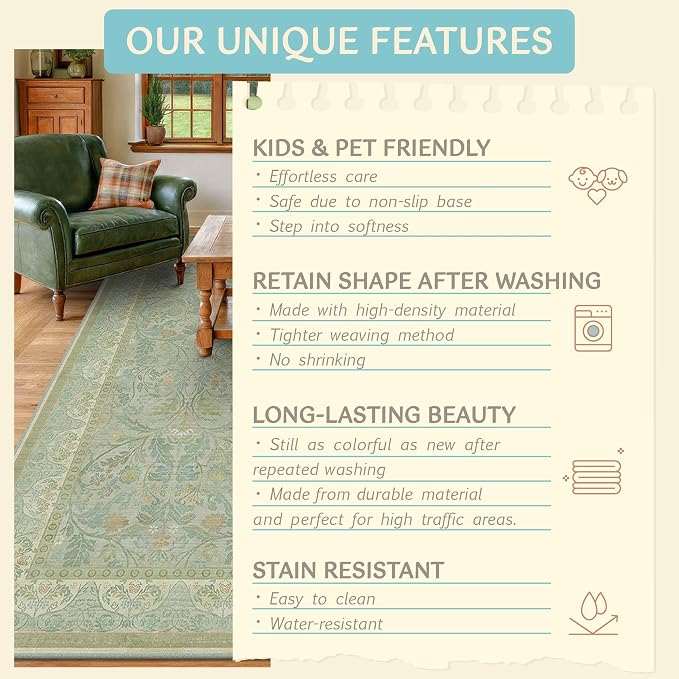 Boho Sage Green Bathroom Rugs, 2x3 Soft Washable Non Slip Small Area Rug - Image 7