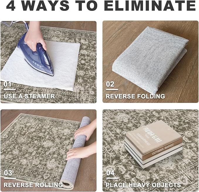 KILOCOCO Area Rug 3x5 Entryway Rug Washable Printed Vintage Floral Rubber - Image 5