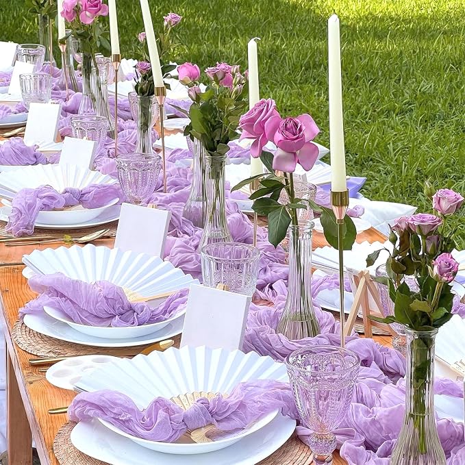 6 Pack Light Purple Cheesecloth Table Runners 35x120 Inch, 10Ft Rustic Lilac - Image 2