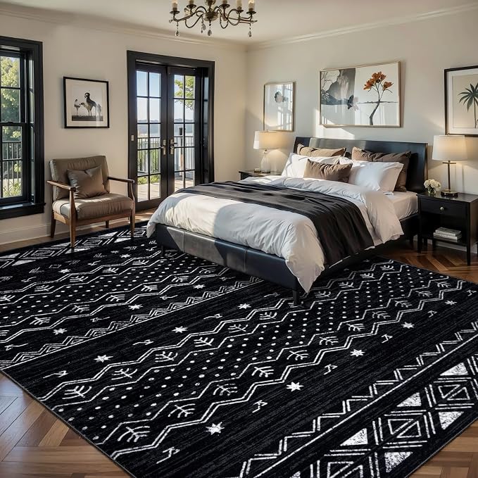 SERISSA 10x12 Area Rugs for Living Room, Washable Non-Slip Black and White Boho - Image 2