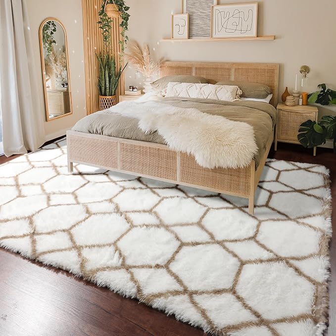 ONASAR 8x10 Area Rugs for Living Room, Fluffy White and Beige Bedroom Rug - Image 6