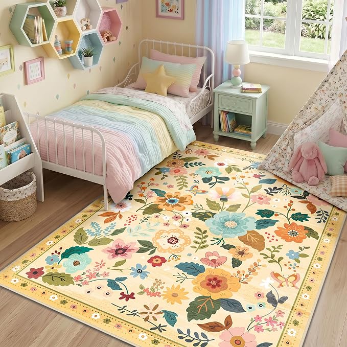RELEANY Floral 3x5 Area Rugs Washable Print Boho Cute Carpet Non Slip Flower - Image 6