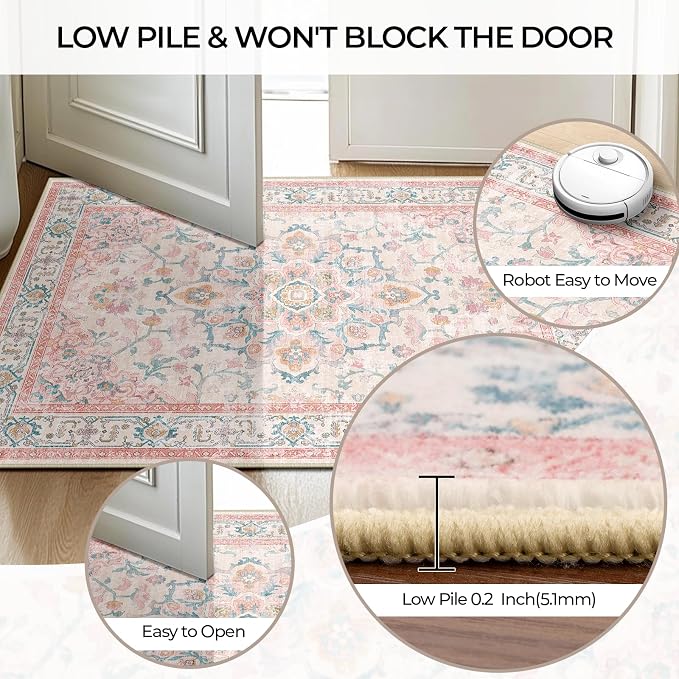 CAPALOCA Machine Washable Rugs Nursery Rug 2x6 Cute Girl Non Slip Low Pile - Image 5