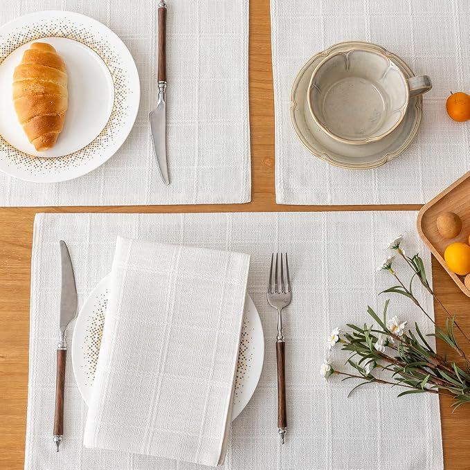 Linen Checked Placemats Set of 6, Machine Washable, Thick Textured Farmhouse - Image 3