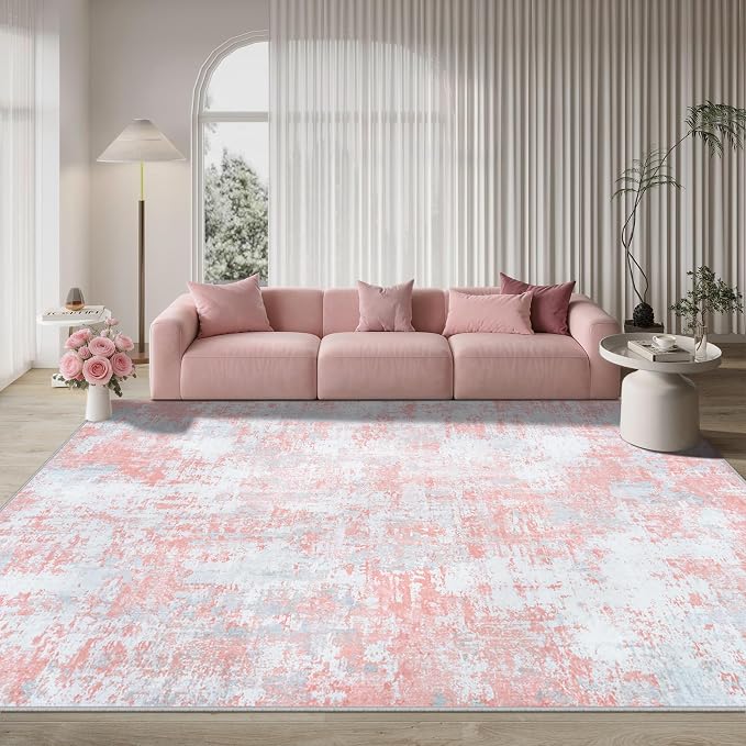 Pink Rug Carpet 9x12 Area Rugs for Bedroom Girls: Washable Modern Rug for - Image 9