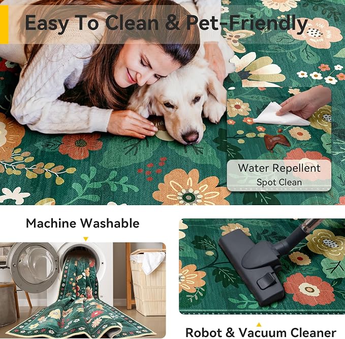 RELEANY Floral 6x9 Area Rugs Washable Print Boho Cute Carpet Non Slip Flower - Image 5