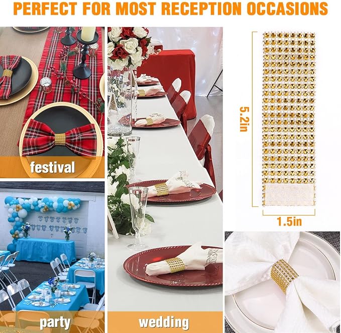 Bling Napkin Rings Set of 150, Rhinestone Gold Napkin Rings Diamond Adornment - Image 3