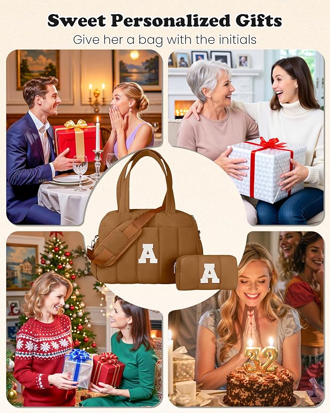 Duffle Bag with Letter, Carry On Bags for Women，Gifts for Her-Overnight Bag with Wet Pocket，Lightweight Travel Bags Personalized Gym Tote with Makeup Pouch