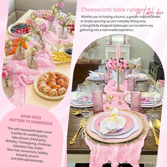 18 Pack Cheesecloth Table Runner 10FT Light Pink Table Runner Boho Gauze Cheese - Image 8