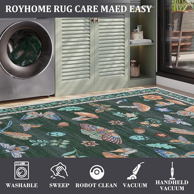 Mushroom Insect 6ft Round Rug Washable Non-Slip Soft Ultra-Thin Boho Circle - Image 4