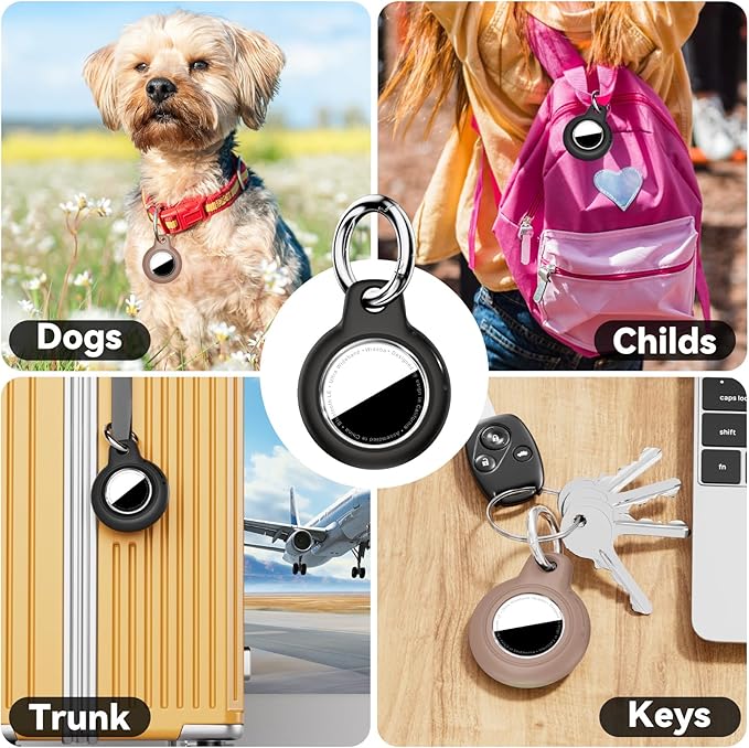 Upgrade Waterproof 2 Pack Airtags Holder with Apple Airtags Keychain, Hard PC Air Tag Case, Anti-Scratch & Shock Air tag Holder, Men's Women's Keyrings & Keychains-Black+Light Brown