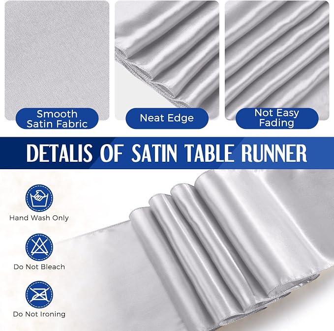 8 Pack Navy Blue and Silver Disposable Plastic Tablecloths and Satin Table - Image 4