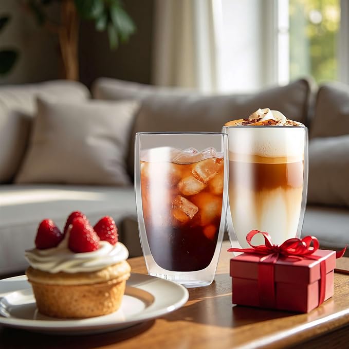 MESNEY 17oz Double Walled Glass Coffee Mugs, Glass Coffee Mugs Set of 6 - Image 5