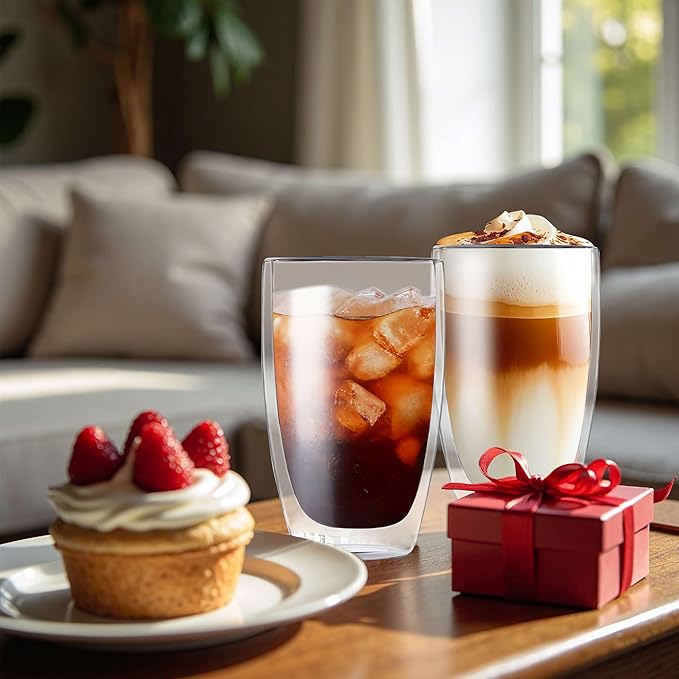 MESNEY 17oz Double Walled Glass Coffee Mugs, Insulated Clear Cappuccino Latte - Image 5