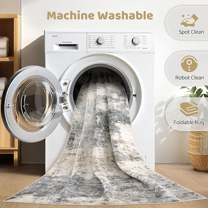 7x10 Area Rugs Living Room: Washable Large Abstract Modern Soft Rug Stain - Image 2