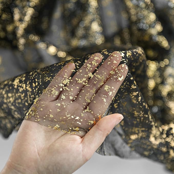 Artoid Mode Black Gold Gauze Table Runner 120 Inch 10Pcs, Glitter Metallic Foil - Image 6