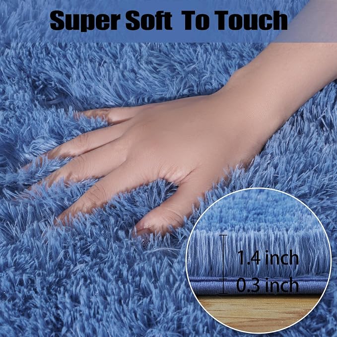 qulint Blue Rug for Bedroom, 2x3 Area Rugs for Boys Room Soft Fluffy Shag Small - Image 3