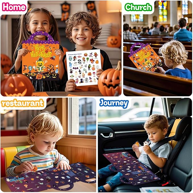 Halloween Reusable Sticker Books for Toddlers 3+, Halloween Stickers for Kids, Sticker Book for Toddlers 3+ Years, Halloweens Gifts for Kids Girls Boys