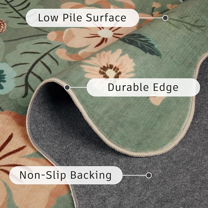 DCX Vintage Floral Rug 9x12, Washable Sage Green Rug - Image 5