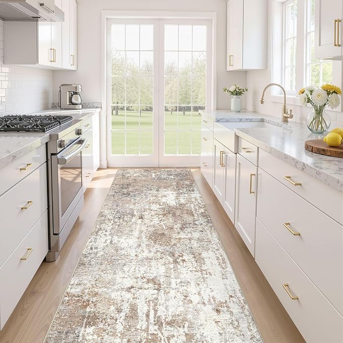 Runner Rug Kitchen Washable Rugs: 3x8 Non-Slip Abstract Soft Modern Stain by LOONGRUG