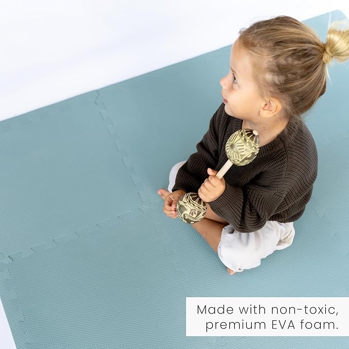 Toddlekind Solid Color Foam Play Mat 4x4 Baby Playmat. Stylish, Non-Toxic, Odorless, Plain Design Puzzle Play Mat 0m+ Mineral (Blue/Green)