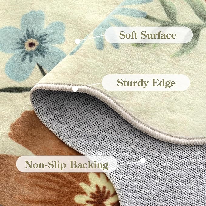 Lahome Floral Round Area Rugs, Washable Small Round Rug 3ft Non-Slip, Soft Boho - Image 7