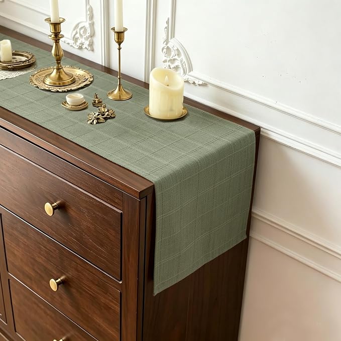 Linen Textured Table Runner, Sage Green Table Runners 36 Inches Long | Raised - Image 5