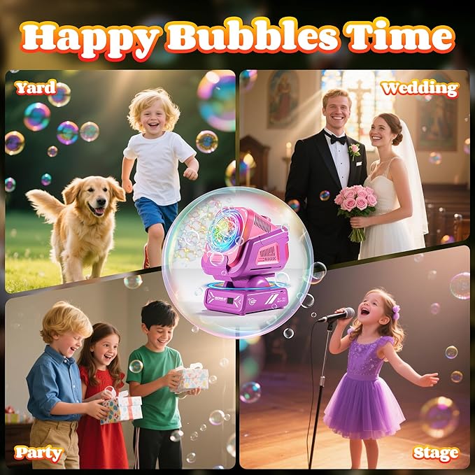 2025 Upgraded Bubble Machine with Remote Control, Automatic Rotation & RGB Lights, 1800mAh Rechargeable Battery, Type-C Charge, Bubble Maker for Kids, Weddings, Birthday Parties, Outdoor Activities