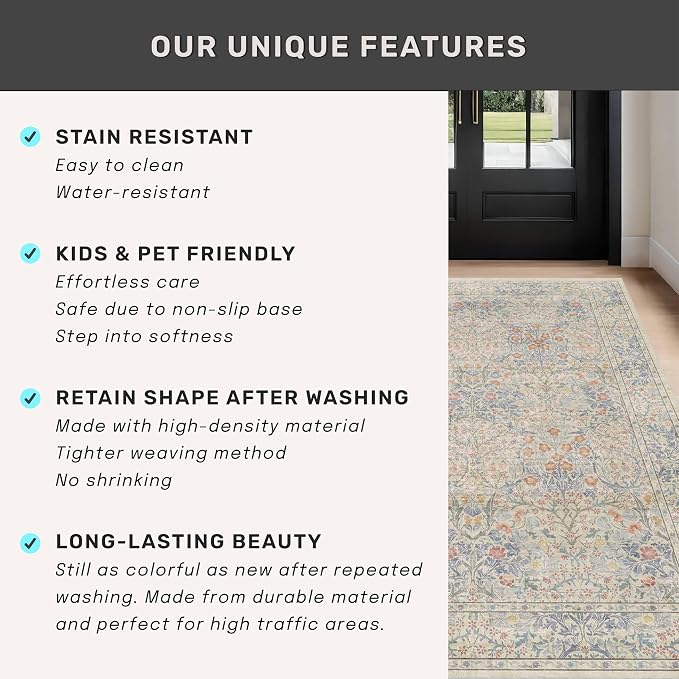 Vintage Beige Blue 3x12 Runner Rug - Image 7