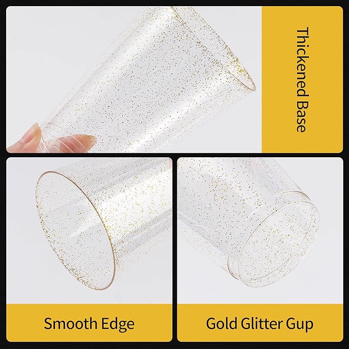 Goodluck 9 oz 100 PCS Gold Glitter Plastic Cups, Disposable Glitter Cups | - Image 4
