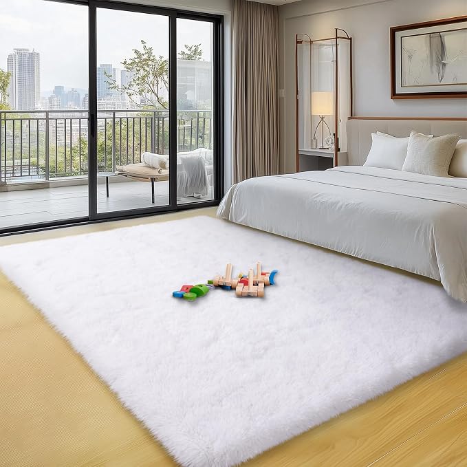qulint 4x6 Area Rug for Bedroom, Fluffy Soft Shag White Carpet for Living Room - Image 7