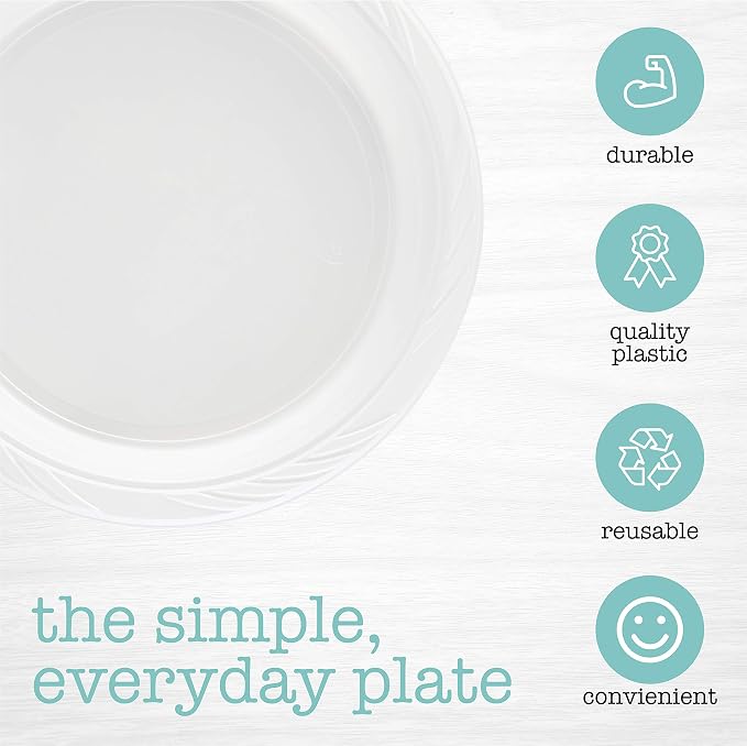 400 Count Disposable 10 Inch White Plastic Dinner Plates Extra Large - Image 3