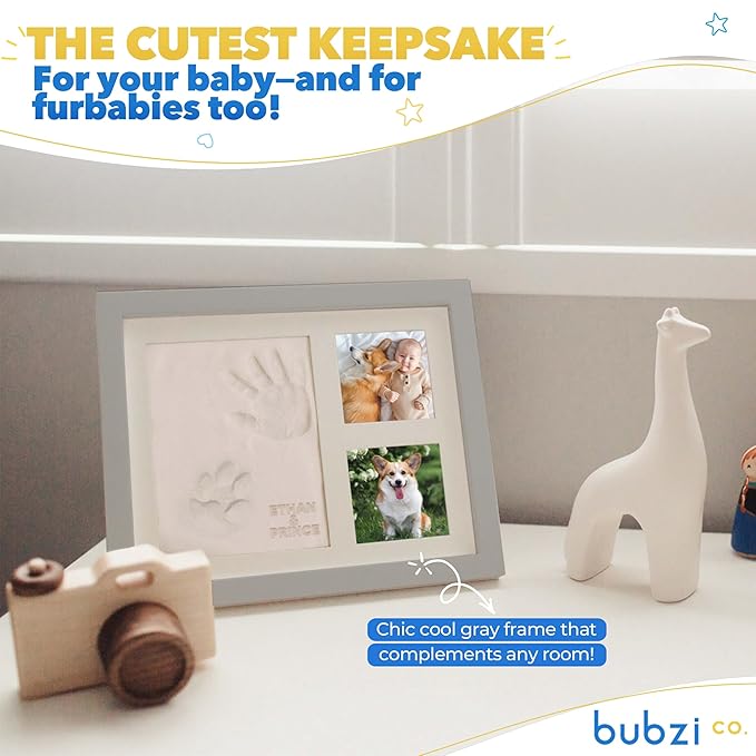 Baby Footprint and Hand Print Kit - Keepsake Frame, Nursery Picture Frames, New Mom Gifts, Newborn Essentials, Baby Shower Gifts (Cool Gray)