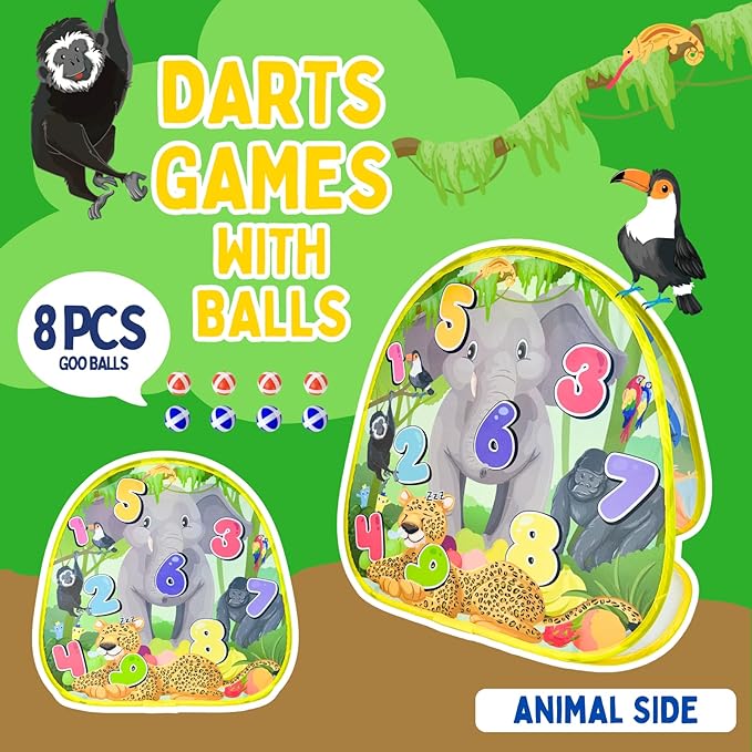 2-in-1 Dinosaur & Animal Bean Bag Toss Game – Double-Sided 27" Target Board with 6 Bean Bags – Outdoor & Indoor Toy for Toddlers & Kids Ages 3-6 – Birthday Gift - Amazon Exclusive