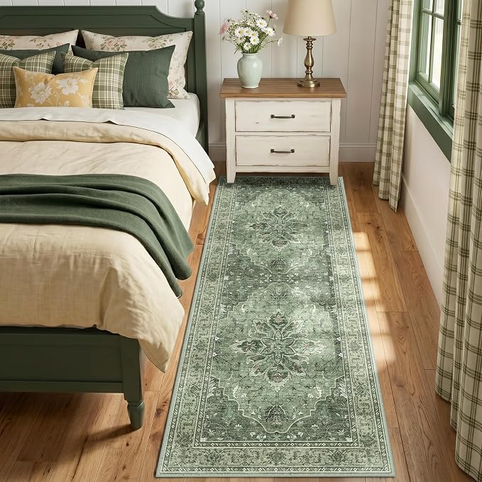 RELEANY Area Rugs Runner 2'x6' Washable Non-Slip, Floral Vintage Distress by RELEANY