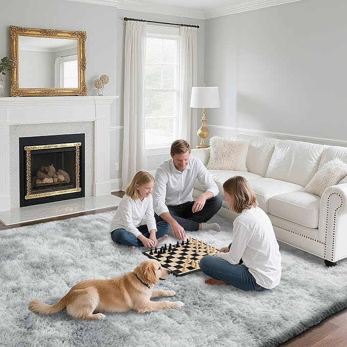 Fluffy Rug Shag Area Rug, Mottling Grey 3x5 Area Rugs - Image 4