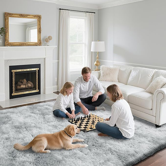 Fluffy Rug Shag Area Rug, Mottling Grey 5x8 Area Rugs - Image 3