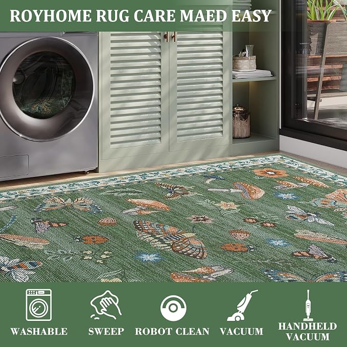 Mushroom Insect 5ft Round Rug Washable Non-Slip Soft Ultra-Thin Small Boho - Image 3