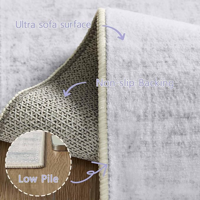Latte&Fog 3x5 Entryway Blue Area Rugs, Vintage Washable Floral Rugs Boys - Image 9