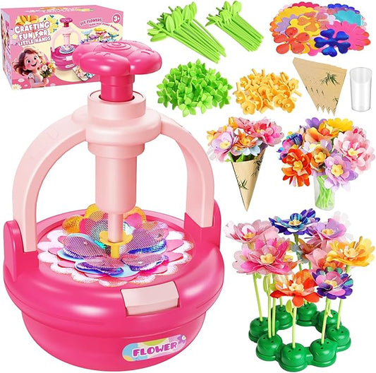 Einailvk Fabric Flower Bouquets Toys, DIY Flower Making Kit for Kids 3 4 5 6 7 8 9 10 11 12 Year Old Girl Birthday Christmas Gift, Art and Crafts Kit Toys for Girls 3-12 Year Old (Pink)