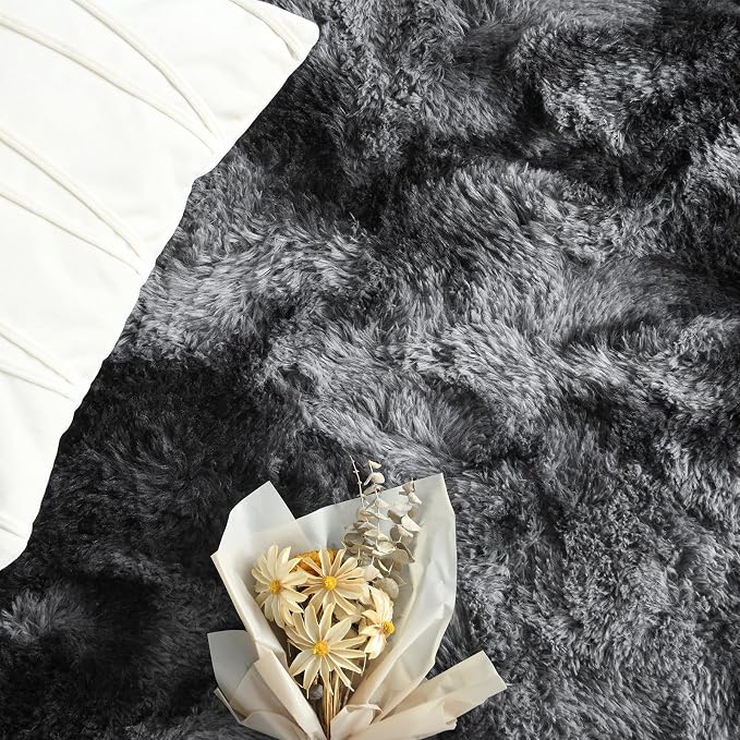 FlyDOIT Large Area Rugs for Living Room, 5x8 Feet Tie-Dyed Dark Grey Shaggy Rug - Image 5