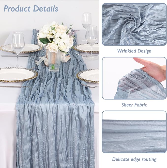 10 Pack Dusty Blue Cheesecloth Table Runner 120 Inch Boho Wedding Decor | - Image 3