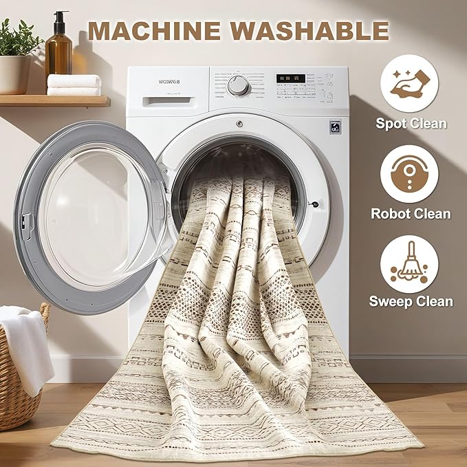Nakagishi 12x15 Area Rugs Living Room: Washable Boho Large Neutral Modern Soft - Image 2