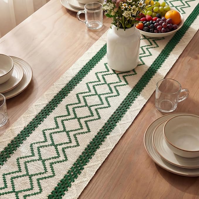 Artoid Mode Forest Green Stripe Diamond Woven Table Runner 12x48 Inch | Holiday - Image 3