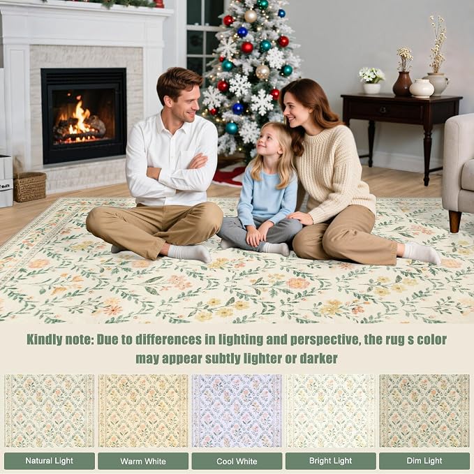 Area Rug Living Room Rugs: Floral 3x5 Washable Rug Vintage Soft Boho Non-Slip - Image 9