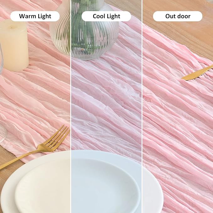Asee'm 6pcs Blush Pink Cheesecloth Table Runner Summer 10FT Gauze Sheer | Boho - Image 8